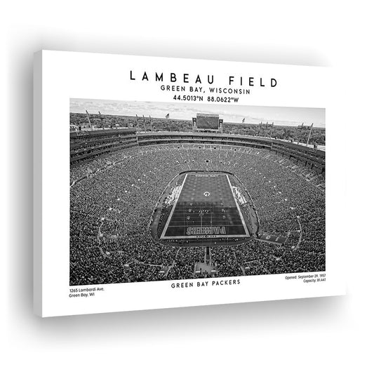 Lambeau Field Stadium Black And White, Green Bay Football Stadium Wall Art, Canvas Print Wall Art, Man Cave Gift