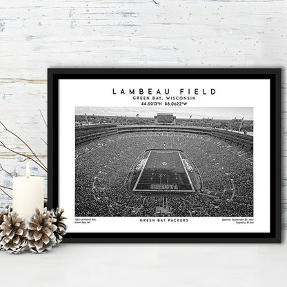 Lambeau Field Stadium Black And White, Green Bay Football Stadium Wall Art, Framed Canvas Print Wall Art