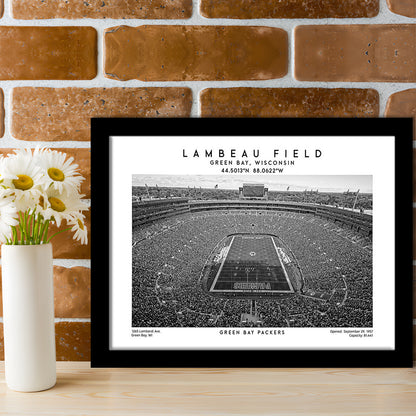 Lambeau Field Stadium Black And White, Green Bay Football Stadium Wall Art, Framed Art Print Wall Decor