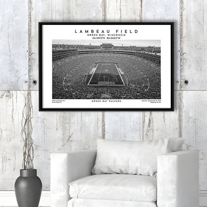 Lambeau Field Stadium Black And White, Green Bay Football Stadium Wall Art, Framed Canvas Print Wall Art