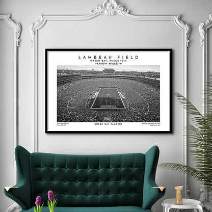 Lambeau Field Stadium Black And White, Green Bay Football Stadium Wall Art, Framed Art Print Wall Decor