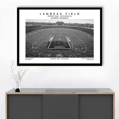 Lambeau Field Stadium Black And White, Green Bay Football Stadium Wall Art, Framed Art Print Wall Decor