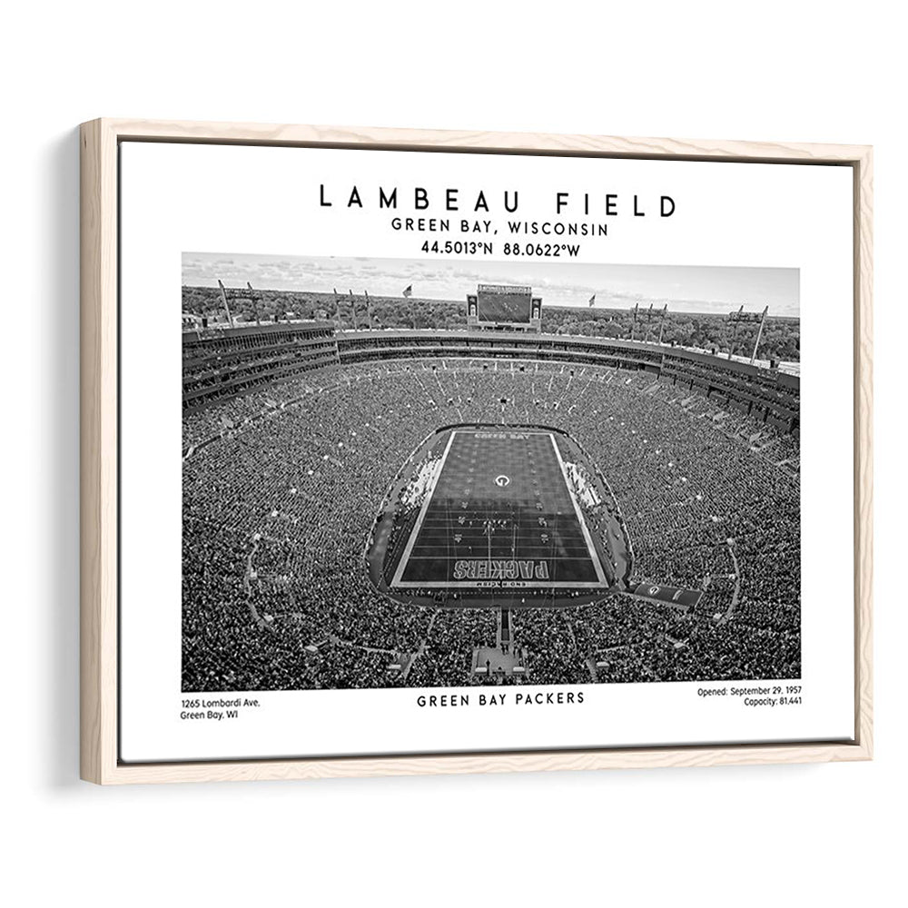 Lambeau Field Stadium Black And White, Green Bay Football Stadium Wall Art, Framed Canvas Print Wall Art