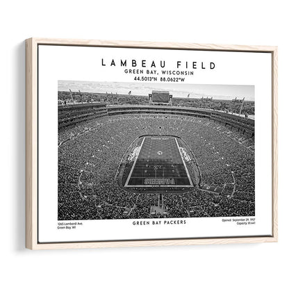 Lambeau Field Stadium Black And White, Green Bay Football Stadium Wall Art, Framed Canvas Print Wall Art