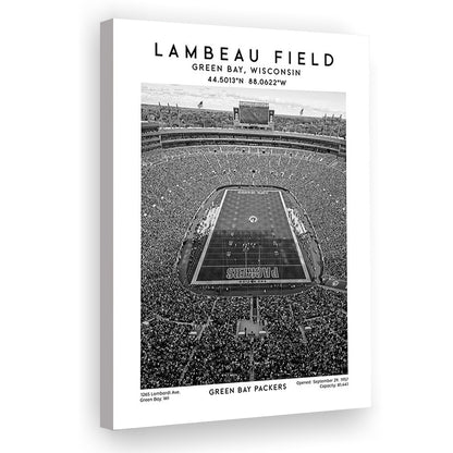 Lambeau Field Stadium Black And White, Green Bay Packers Football Stadium Print, Canvas Prints Wall Art, Man Cave Decor