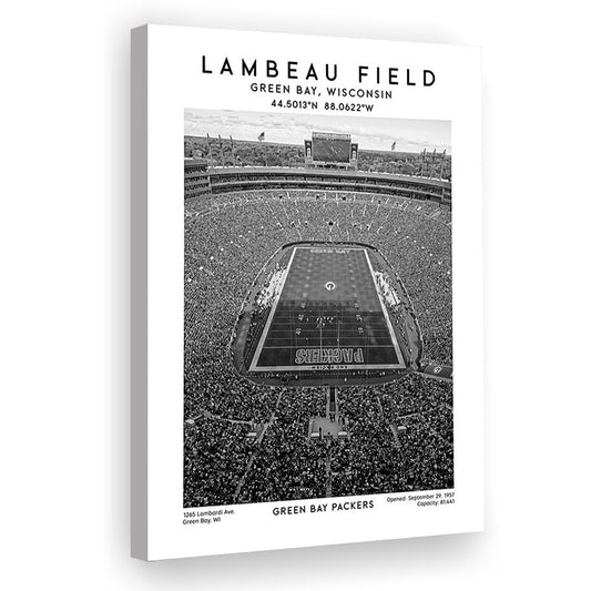 Lambeau Field Stadium Black And White, Green Bay Packers Football Stadium Print, Canvas Prints Wall Art, Man Cave Decor