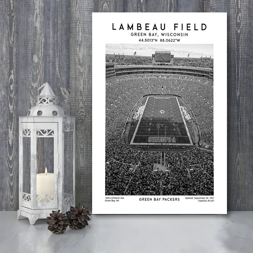 Lambeau Field Stadium Black And White, Green Bay Packers Football Stadium Print, Canvas Prints Wall Art, Man Cave Decor