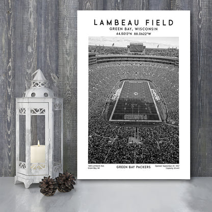 Lambeau Field Stadium Black And White, Green Bay Packers Football Stadium Print, Canvas Prints Wall Art, Man Cave Decor