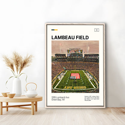Lambeau Field Print, GB Packers Stadium Canvas Art, Man Cave Gift, Floating Framed Canvas Print Wall Art