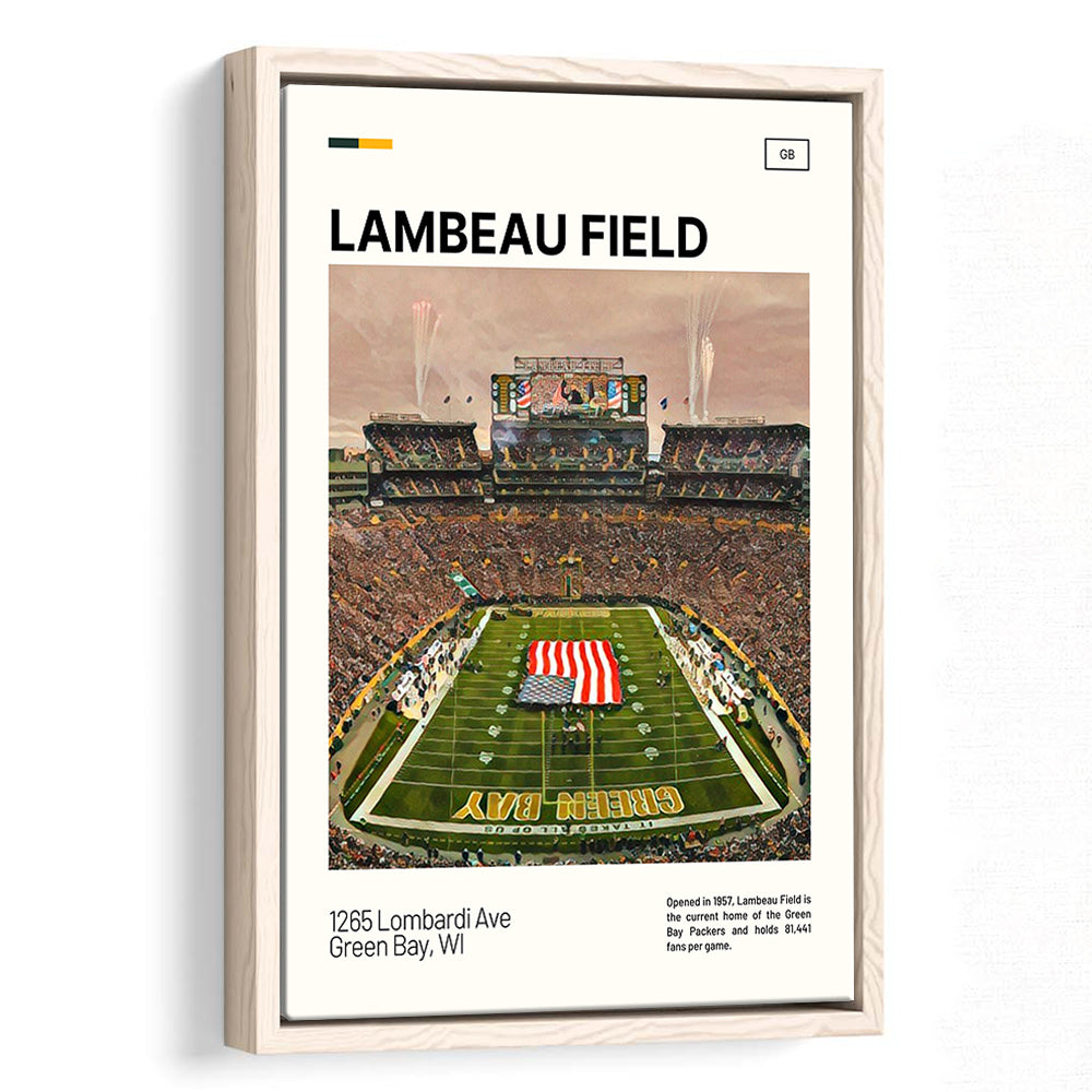 Lambeau Field Print, GB Packers Stadium Canvas Art, Man Cave Gift, Floating Framed Canvas Print Wall Art