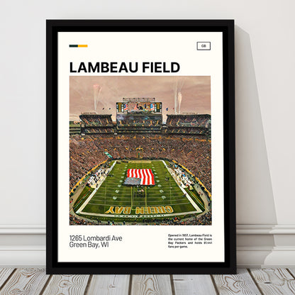 Lambeau Field Print, GB Packers Stadium Canvas Art, Man Cave Gift, Floating Framed Canvas Print Wall Art