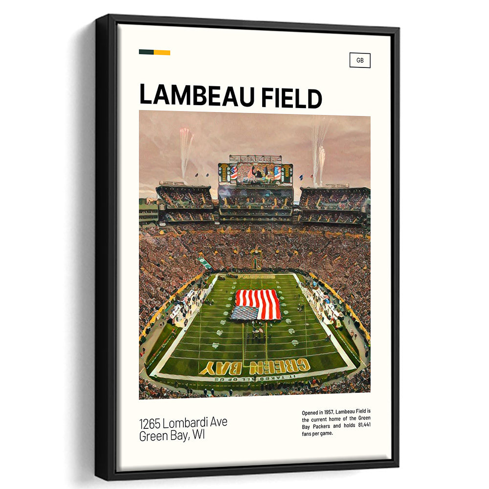 Lambeau Field Print, GB Packers Stadium Canvas Art, Man Cave Gift, Floating Framed Canvas Print Wall Art