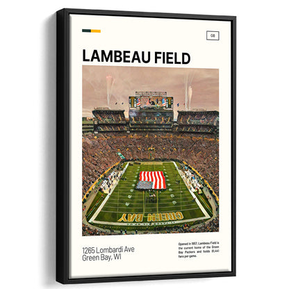 Lambeau Field Print, GB Packers Stadium Canvas Art, Man Cave Gift, Floating Framed Canvas Print Wall Art