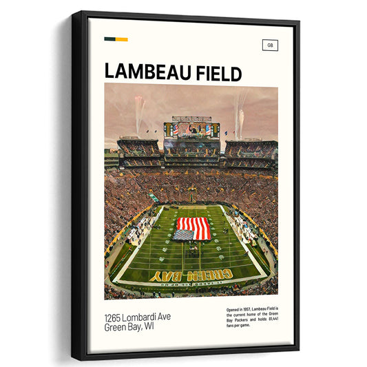 Lambeau Field Print, GB Packers Stadium Canvas Art, Man Cave Gift, Floating Framed Canvas Print Wall Art