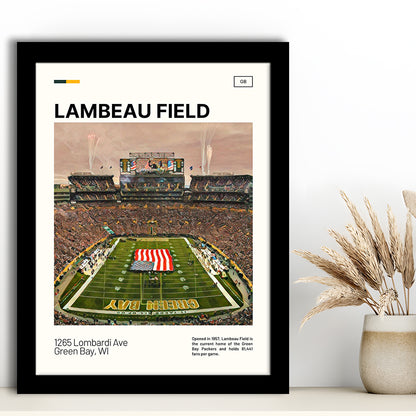 Lambeau Field Print, GB Packers Stadium Art, Gifts for him, Sport Art, Framed Art Print Wall Decor
