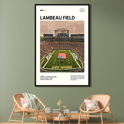 Lambeau Field Print, GB Packers Stadium Canvas Art, Man Cave Gift, Floating Framed Canvas Print Wall Art