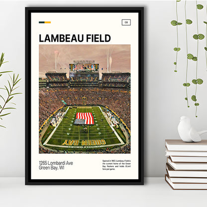 Lambeau Field Print, GB Packers Stadium Canvas Art, Man Cave Gift, Floating Framed Canvas Print Wall Art