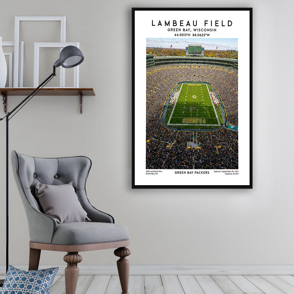 Lambeau Field, Green Bay Packers Football Stadium Wall Art Print, Framed Canvas Prints Wall Art