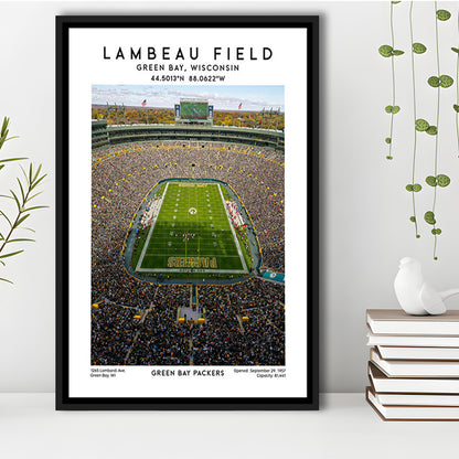 Lambeau Field, Green Bay Packers Football Stadium Wall Art Print, Framed Canvas Prints Wall Art
