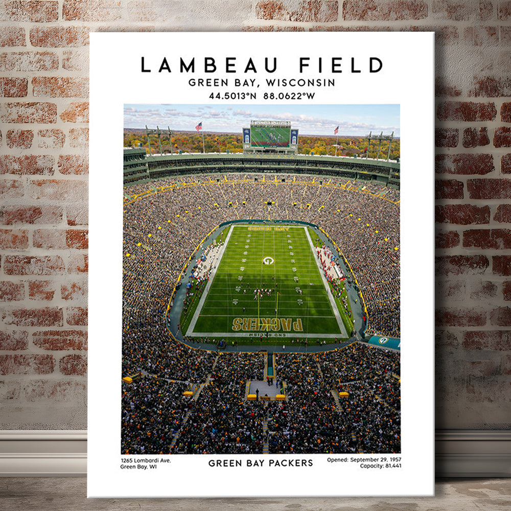 Lambeau Field, Green Bay Packers Football Stadium Wall Art Print, Canvas Prints Wall Art, Man Cave Decor