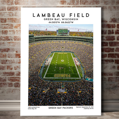 Lambeau Field, Green Bay Packers Football Stadium Wall Art Print, Canvas Prints Wall Art, Man Cave Decor