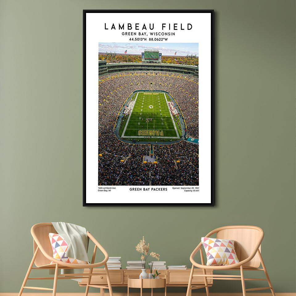 Lambeau Field, Green Bay Packers Football Stadium Wall Art Print, Framed Canvas Prints Wall Art