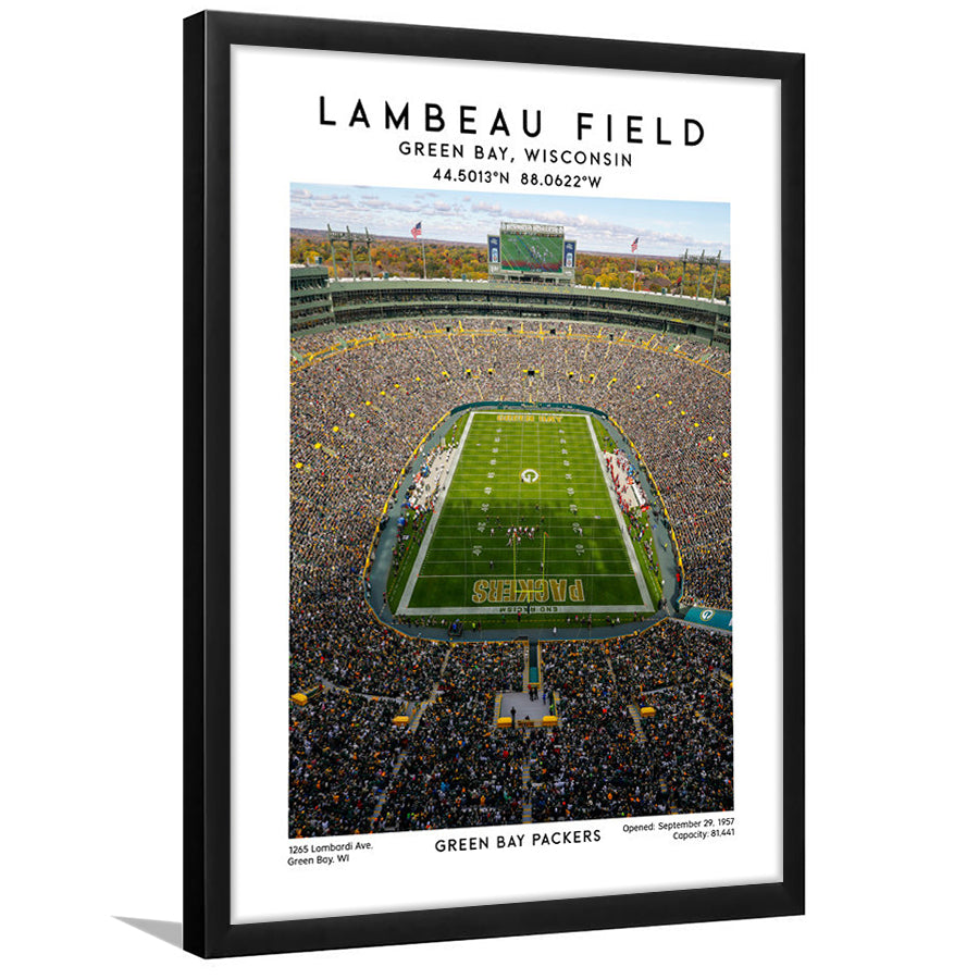 Lambeau Field, Green Bay Packers Football Stadium Wall Art Print, Framed Art Prints Wall Decor