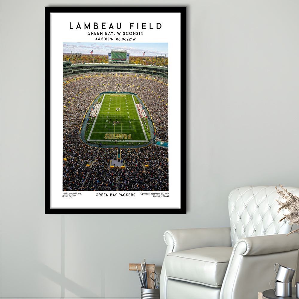 Lambeau Field, Green Bay Packers Football Stadium Wall Art Print, Framed Art Prints Wall Decor