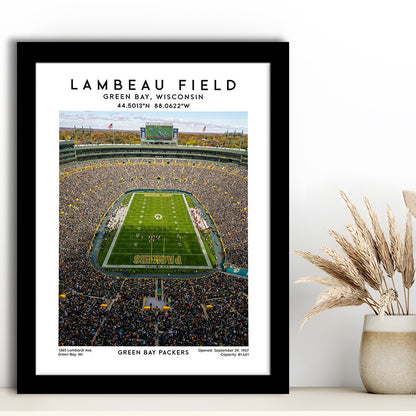 Lambeau Field, Green Bay Packers Football Stadium Wall Art Print, Framed Art Prints Wall Decor