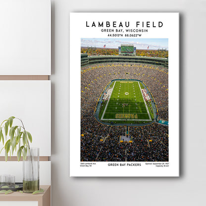 Lambeau Field, Green Bay Packers Football Stadium Wall Art Print, Canvas Prints Wall Art, Man Cave Decor