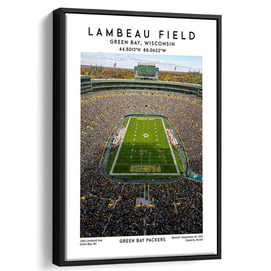Lambeau Field, Green Bay Packers Football Stadium Wall Art Print, Framed Canvas Prints Wall Art
