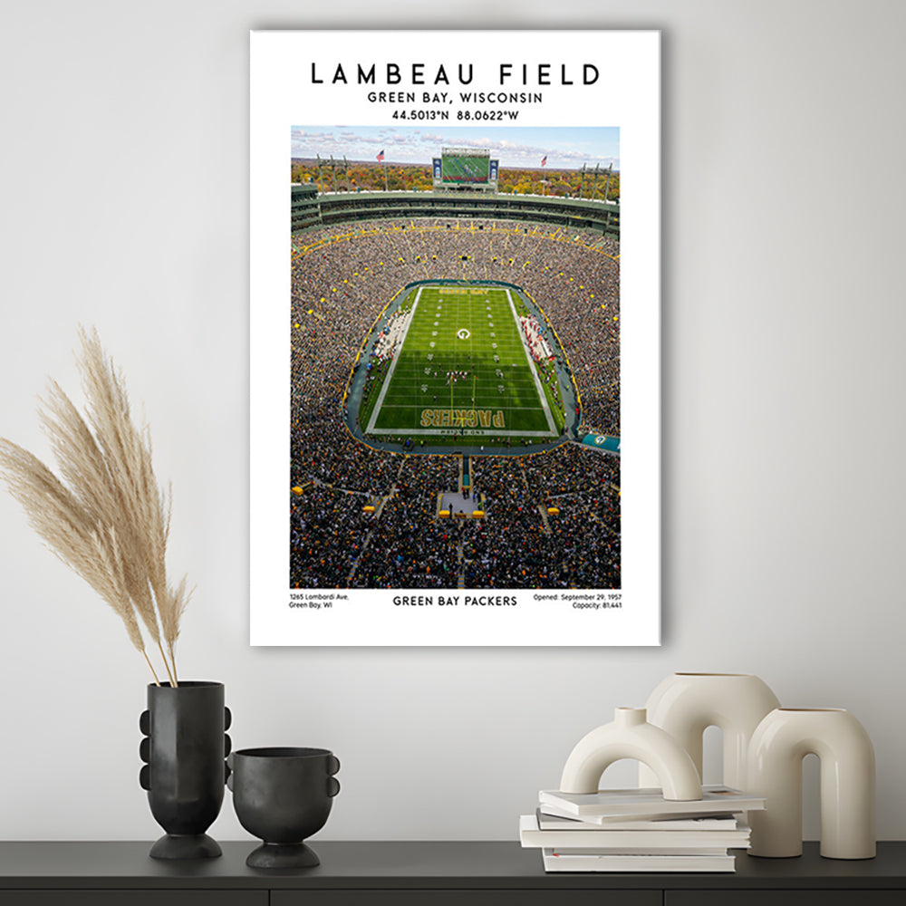 Lambeau Field, Green Bay Packers Football Stadium Wall Art Print, Canvas Prints Wall Art, Man Cave Decor