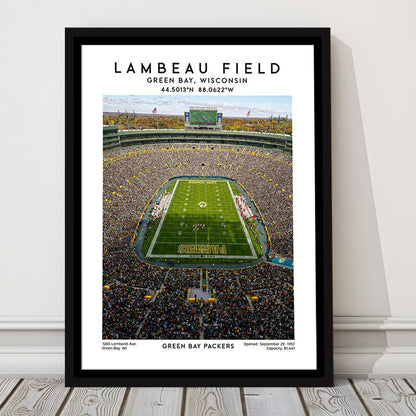 Lambeau Field, Green Bay Packers Football Stadium Wall Art Print, Framed Canvas Prints Wall Art