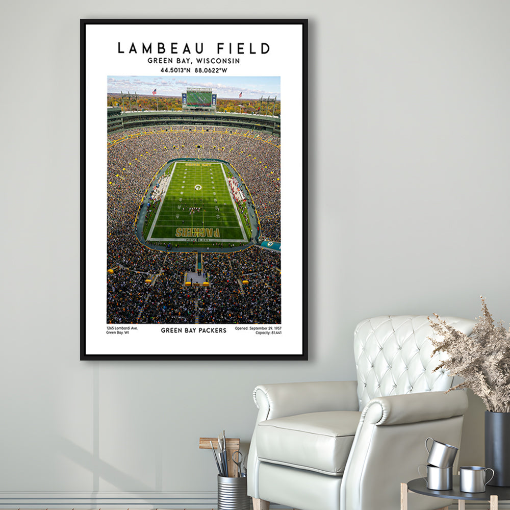 Lambeau Field, Green Bay Packers Football Stadium Wall Art Print, Framed Canvas Prints Wall Art