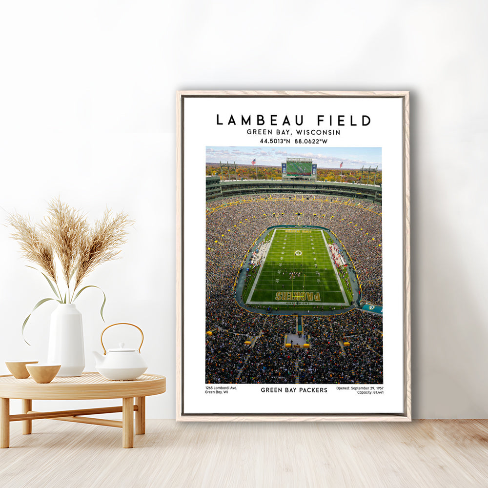 Lambeau Field, Green Bay Packers Football Stadium Wall Art Print, Framed Canvas Prints Wall Art