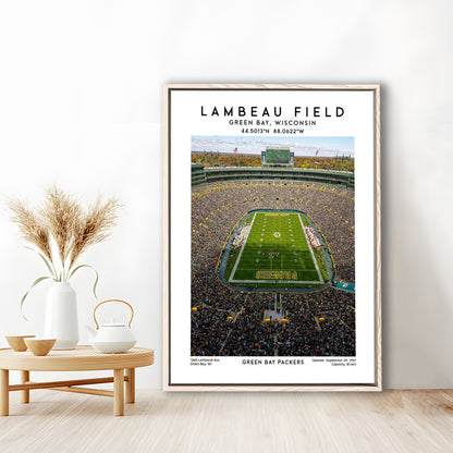 Lambeau Field, Green Bay Packers Football Stadium Wall Art Print, Framed Canvas Prints Wall Art