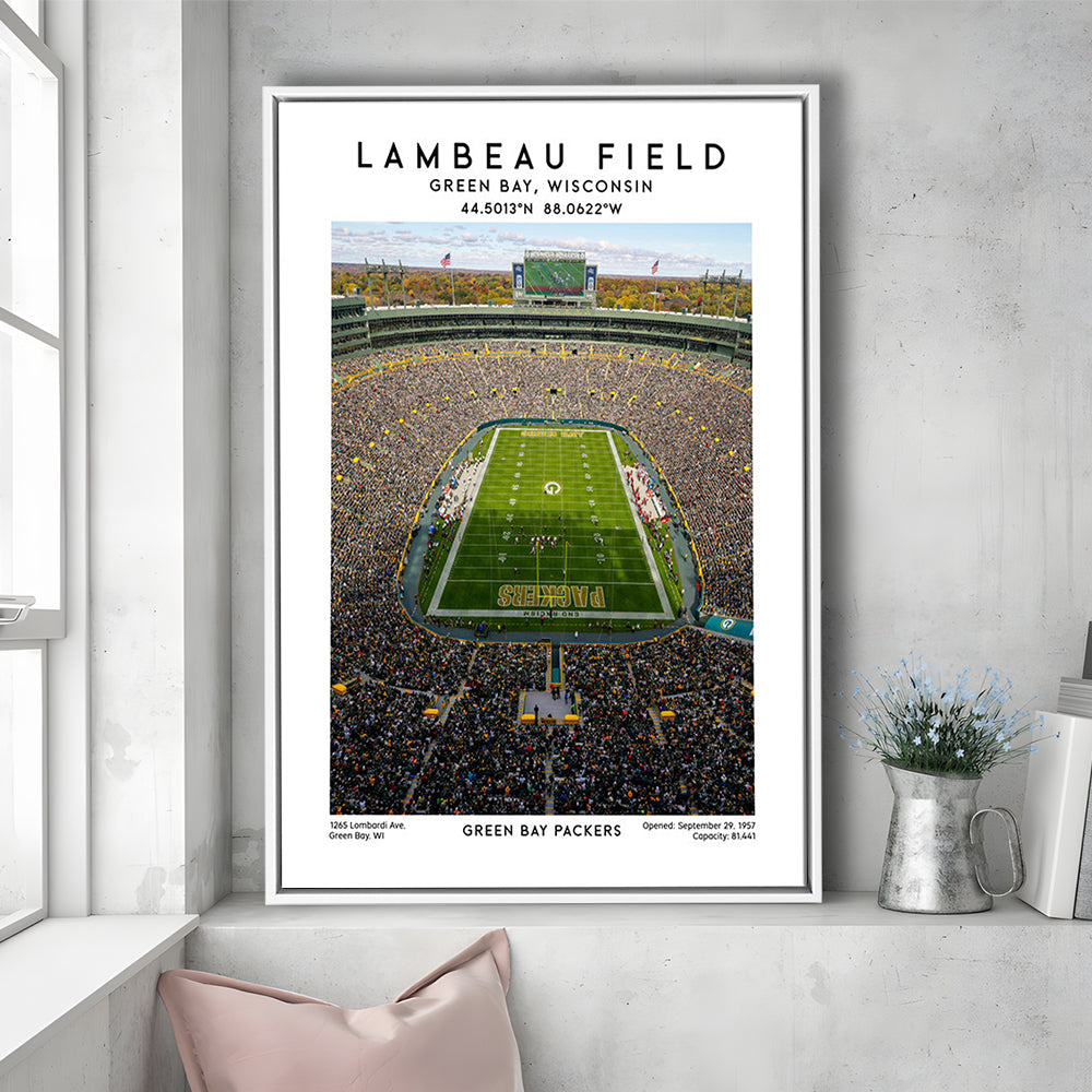 Lambeau Field, Green Bay Packers Football Stadium Wall Art Print, Framed Canvas Prints Wall Art