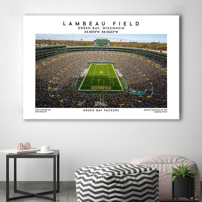 Lambeau Field Print, Green Bay Packers Football Stadium Wall Art, Canvas Print Wall Art, Man Cave Gift