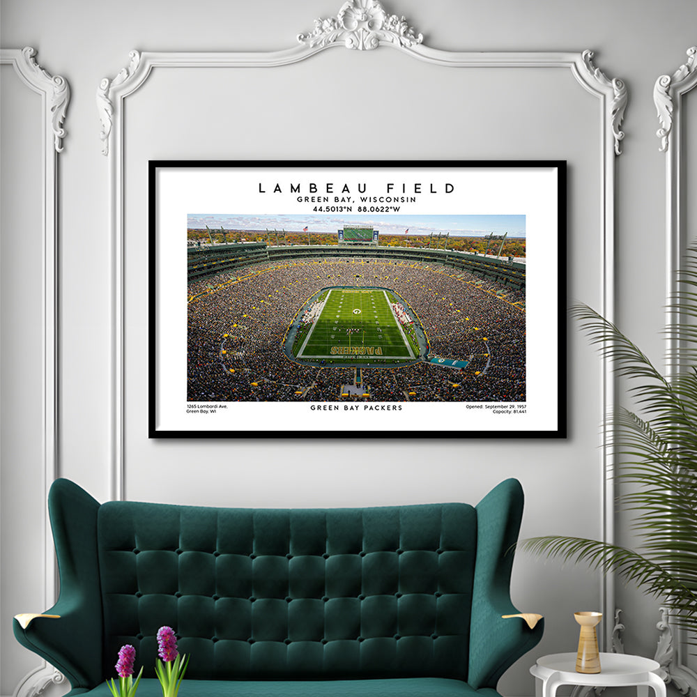 Lambeau Field Print, Green Bay Packers Football Stadium Wall Art, Framed Art Print Wall Decor