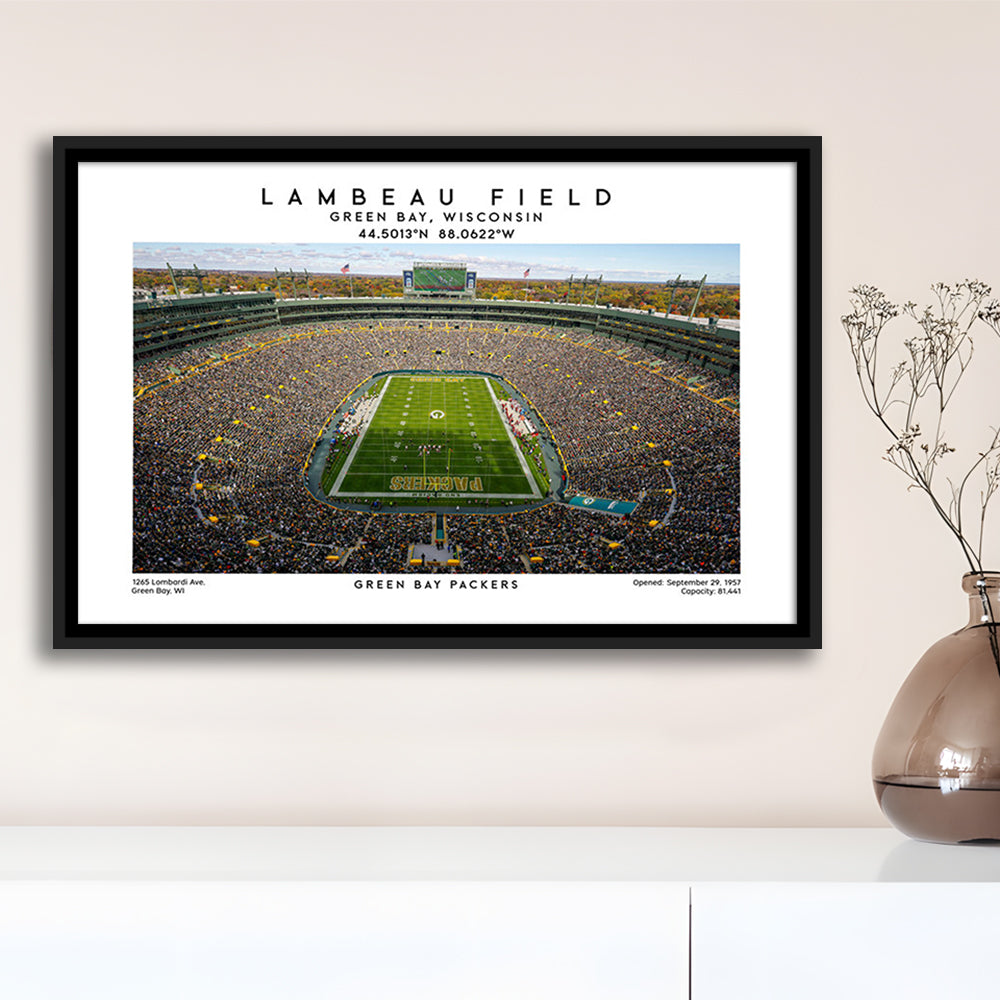 Lambeau Field Print, Green Bay Packers Football Stadium Wall Art, Framed Canvas Print Wall Art