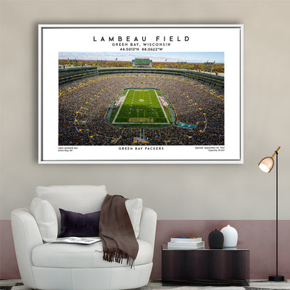 Lambeau Field Print, Green Bay Packers Football Stadium Wall Art, Framed Canvas Print Wall Art