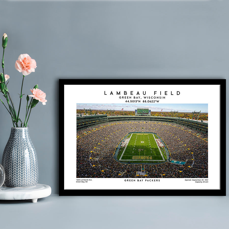 Lambeau Field Print, Green Bay Packers Football Stadium Wall Art, Framed Art Print Wall Decor