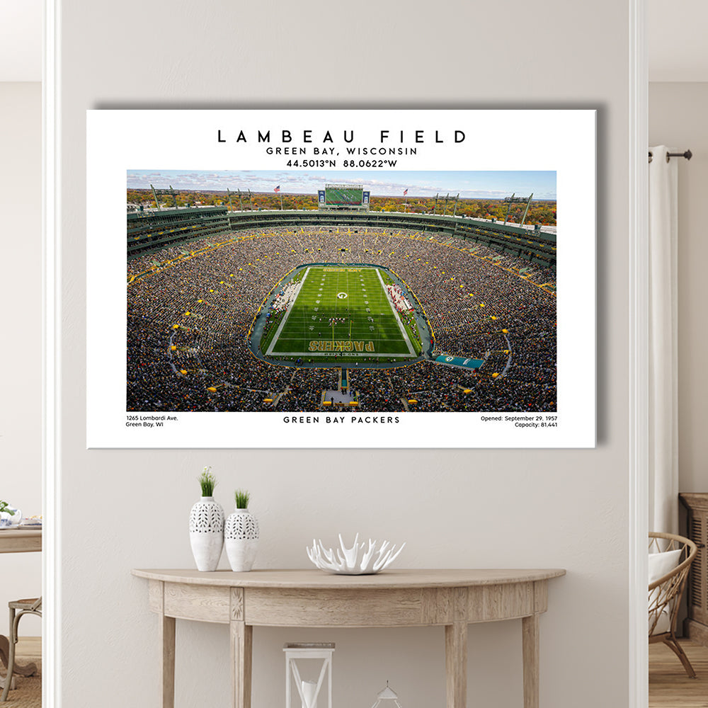 Lambeau Field Print, Green Bay Packers Football Stadium Wall Art, Canvas Print Wall Art, Man Cave Gift