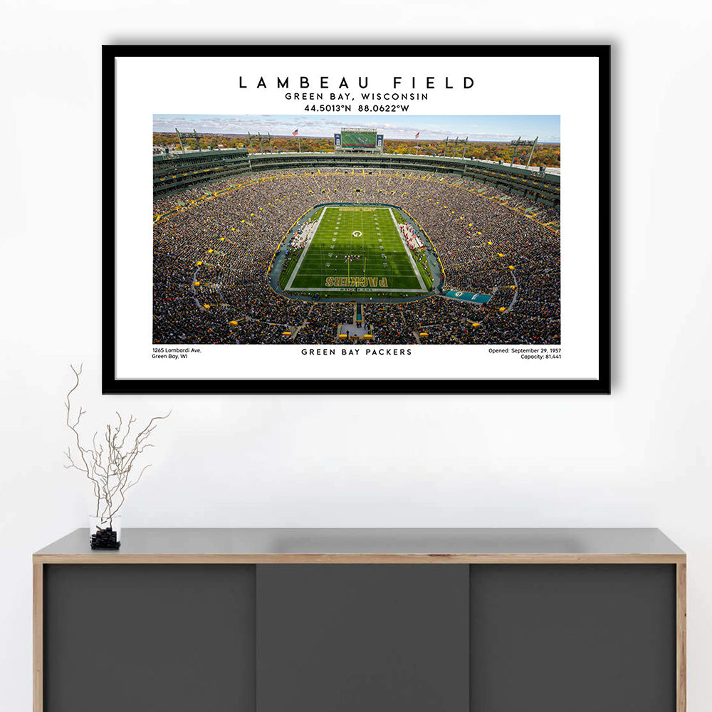 Lambeau Field Print, Green Bay Packers Football Stadium Wall Art, Framed Art Print Wall Decor