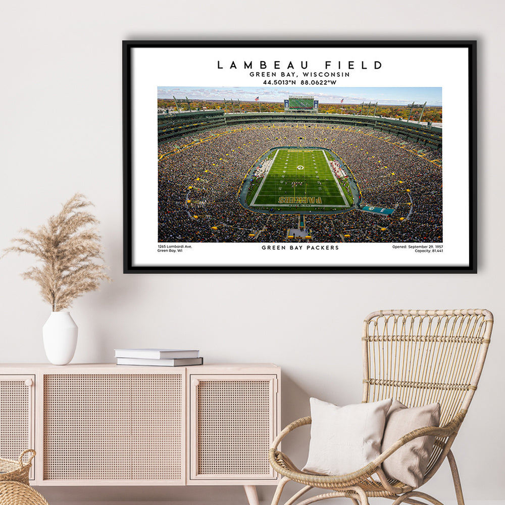 Lambeau Field Print, Green Bay Packers Football Stadium Wall Art, Framed Canvas Print Wall Art