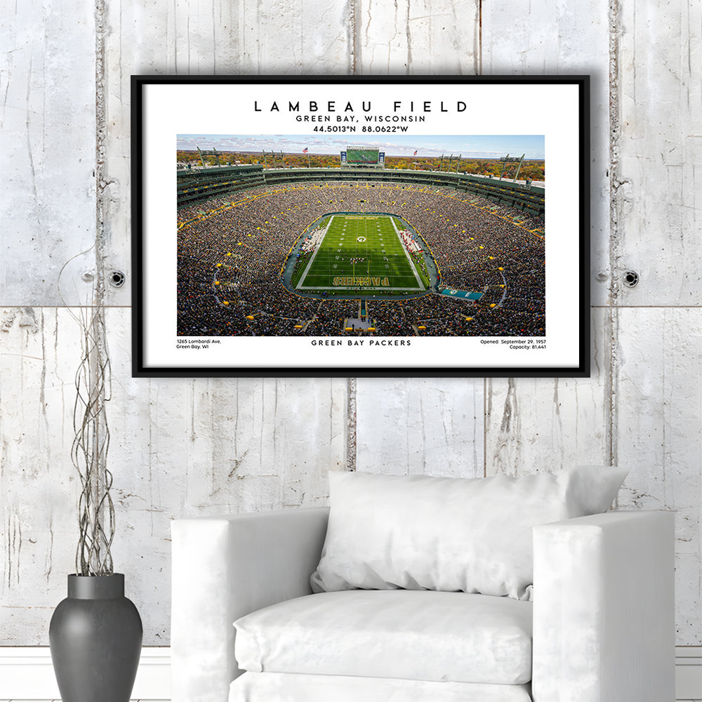 Lambeau Field Print, Green Bay Packers Football Stadium Wall Art, Framed Canvas Print Wall Art