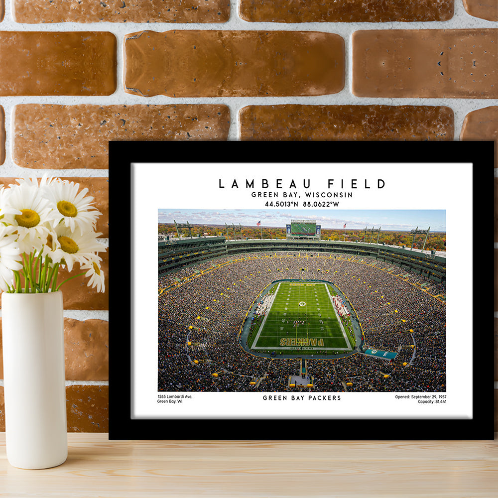 Lambeau Field Print, Green Bay Packers Football Stadium Wall Art, Framed Art Print Wall Decor