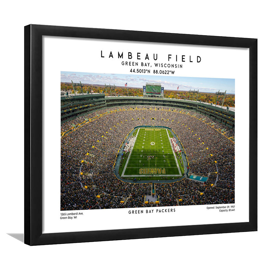Lambeau Field Print, Green Bay Packers Football Stadium Wall Art, Framed Art Print Wall Decor