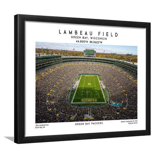 Lambeau Field Print, Green Bay Packers Football Stadium Wall Art, Framed Art Print Wall Decor