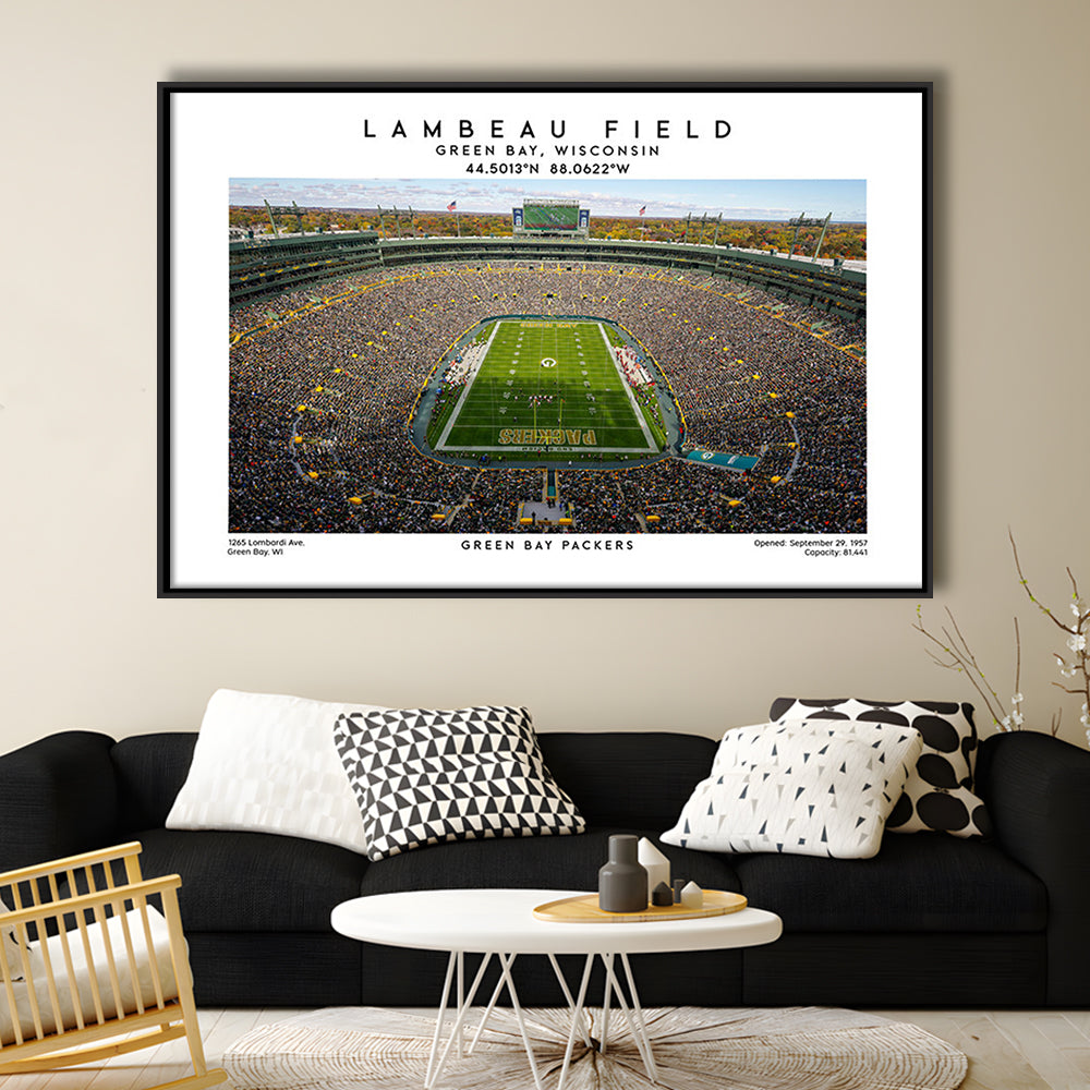Lambeau Field Print, Green Bay Packers Football Stadium Wall Art, Framed Canvas Print Wall Art